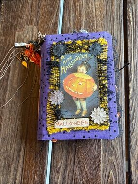 Halloween Junk Journal Small Handmade Decorated Pumpkin Happy Halloween 3 Sig